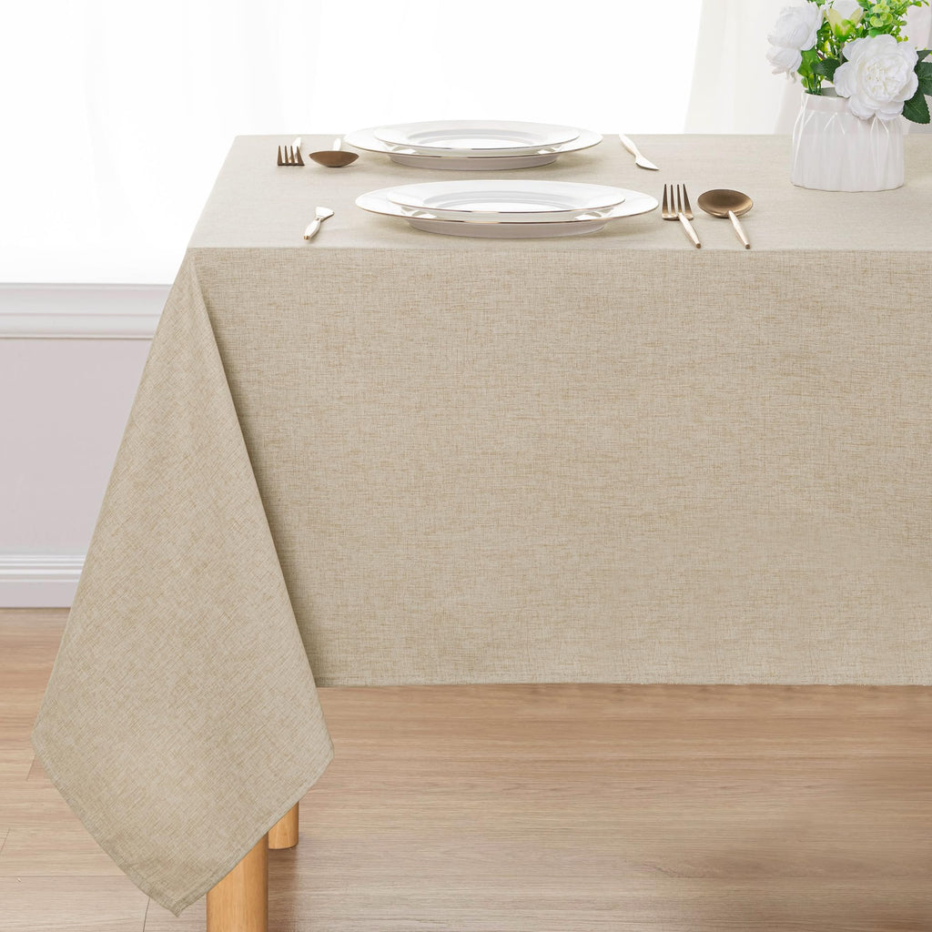 Rectangle Faux Linen Tablecloth, Table Cover, 60 x 120 Inch, Beige
