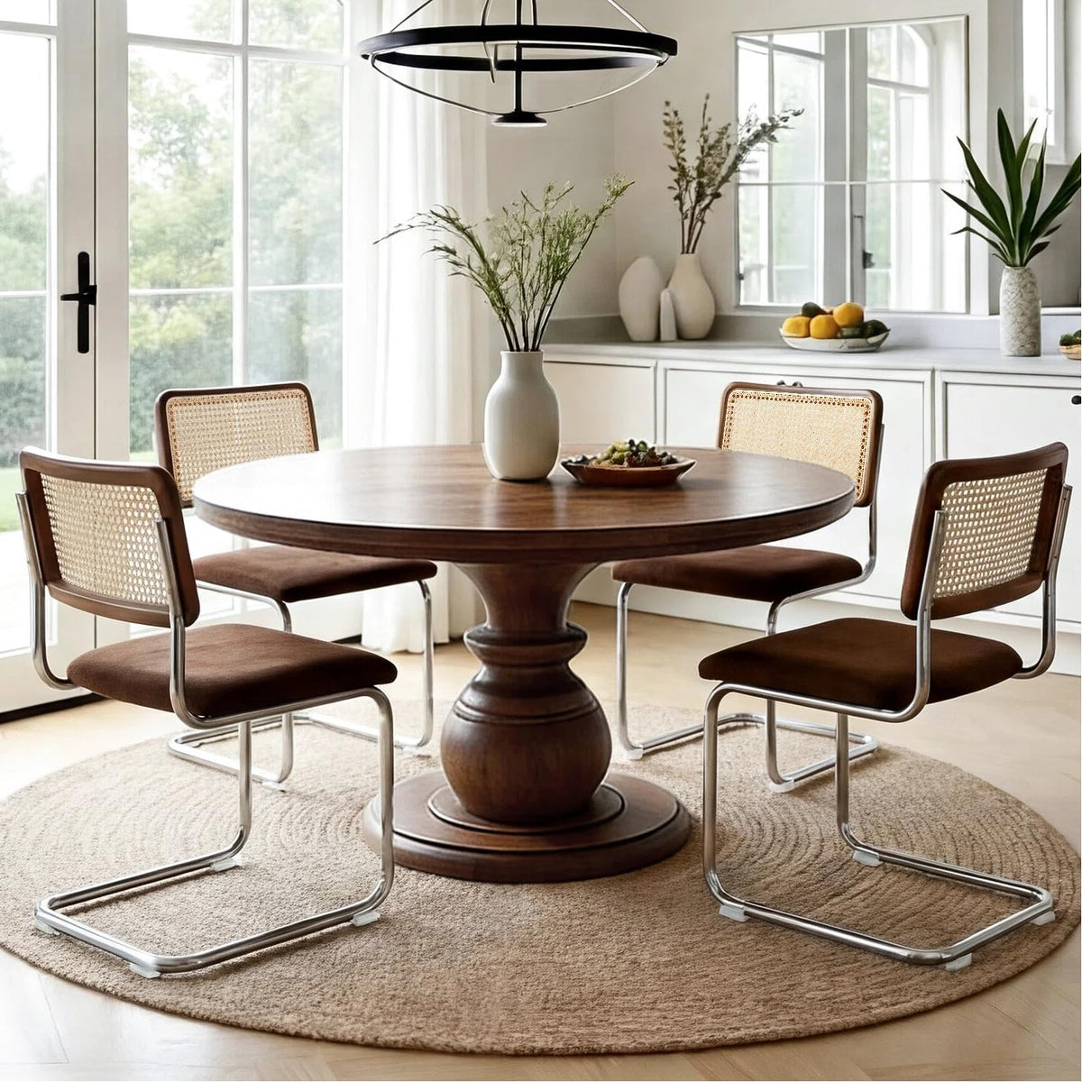 Natural Rattan Dining Chairs Set of 4, Modern Cesca Kitchen Chair