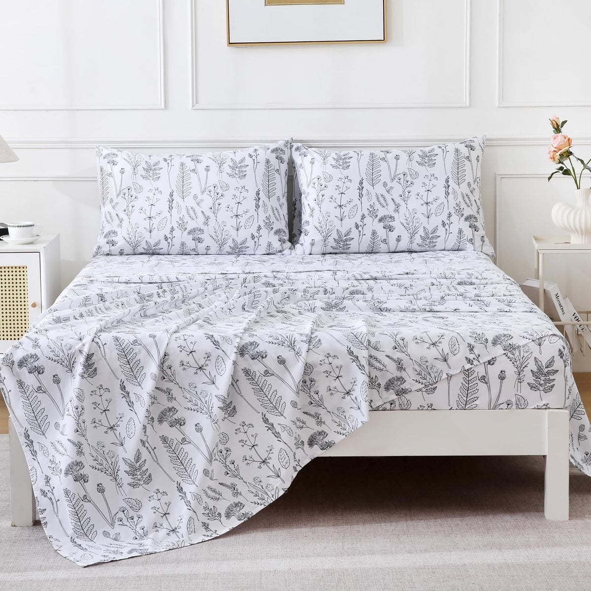 100% Natural Cotton Percale Sheets Set, King Size 4 PC, Breathable&Durable Hotel Quality Bedding, 16" Deep Pocket