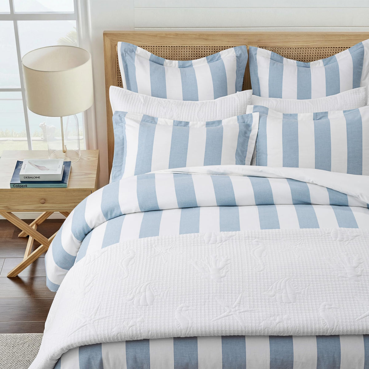 Cross Stitch Sea Quilt Set - Quilt and One Standard Sham - Coastal - White - Quilt (68x86in.) and Sham