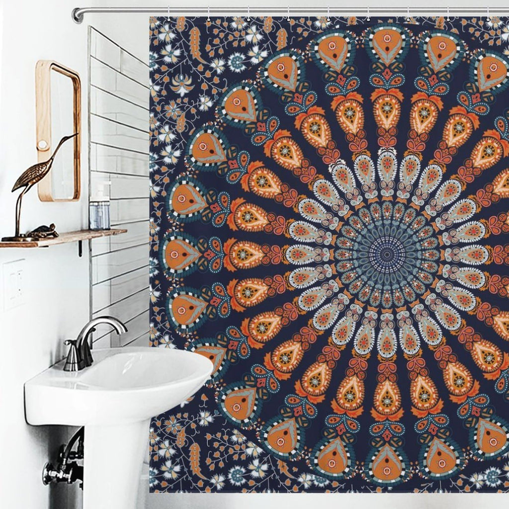 Indian Hippie Bohemian Shower Curtain Beautiful Peacock Mandala Multi Color Waterproof Fabric Bathroom Curtains Home