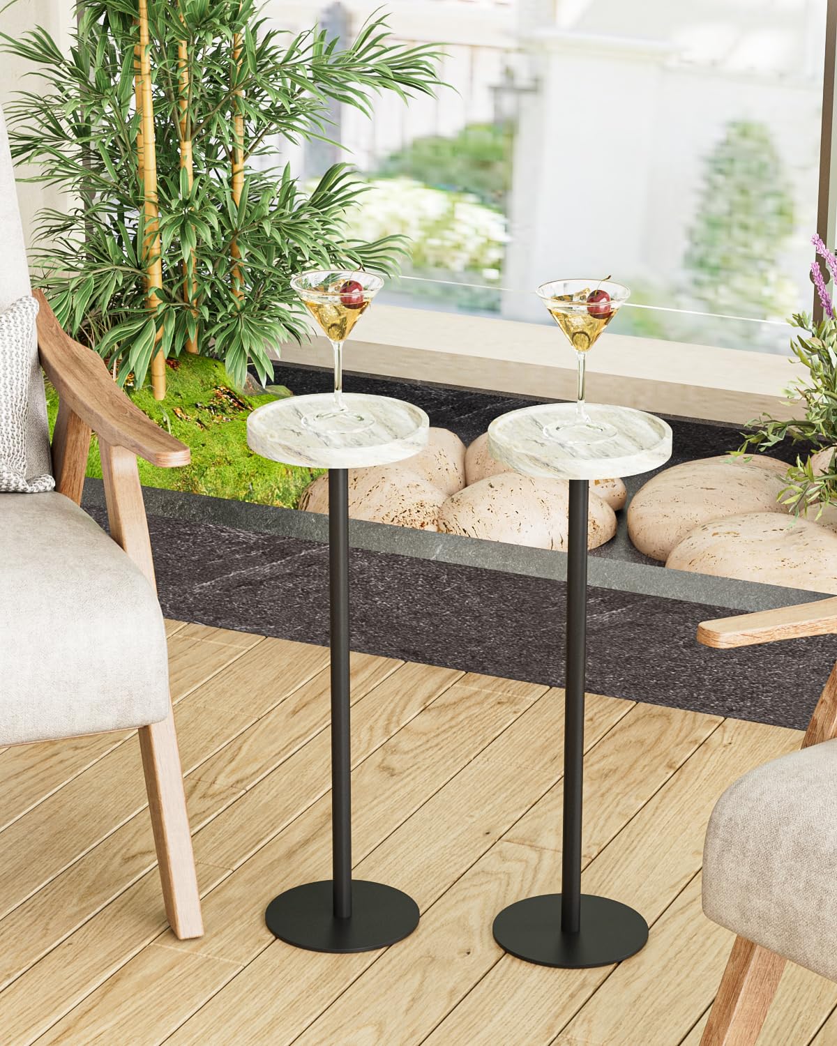 Inspired Saarinen Style Round Drink Table Set 2, Small Pedestal Side Table, White Marble