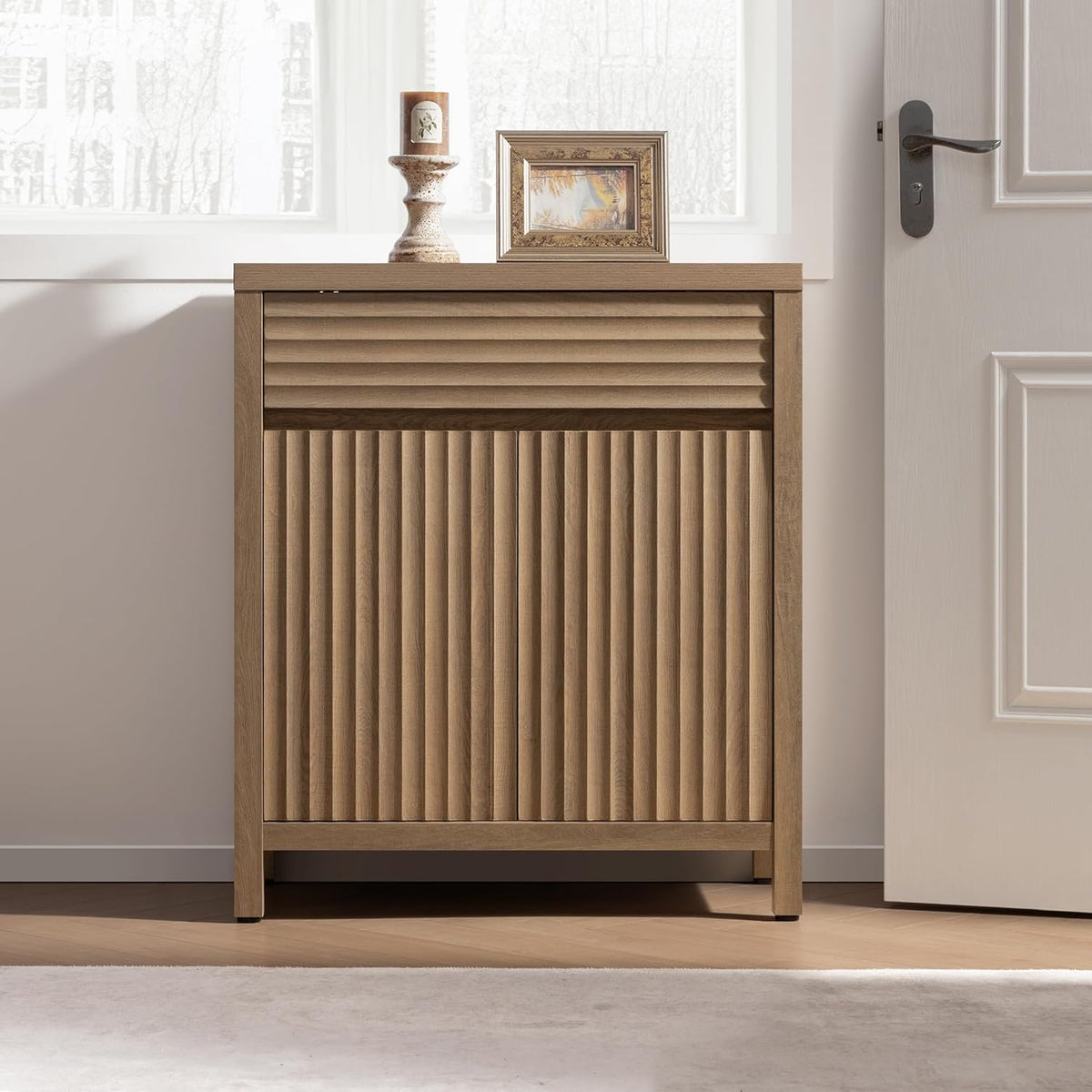 58" Fluted Buffet Cabinet with Storage, Modern Farmhouse Sideboard with Drawers & 3-Level Adjustable Shelves