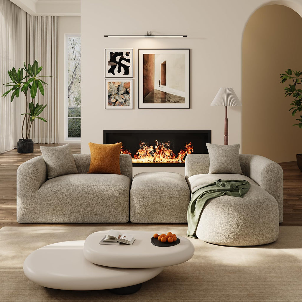 119" Curved Modular Sectional with Ottoman, Light Brown