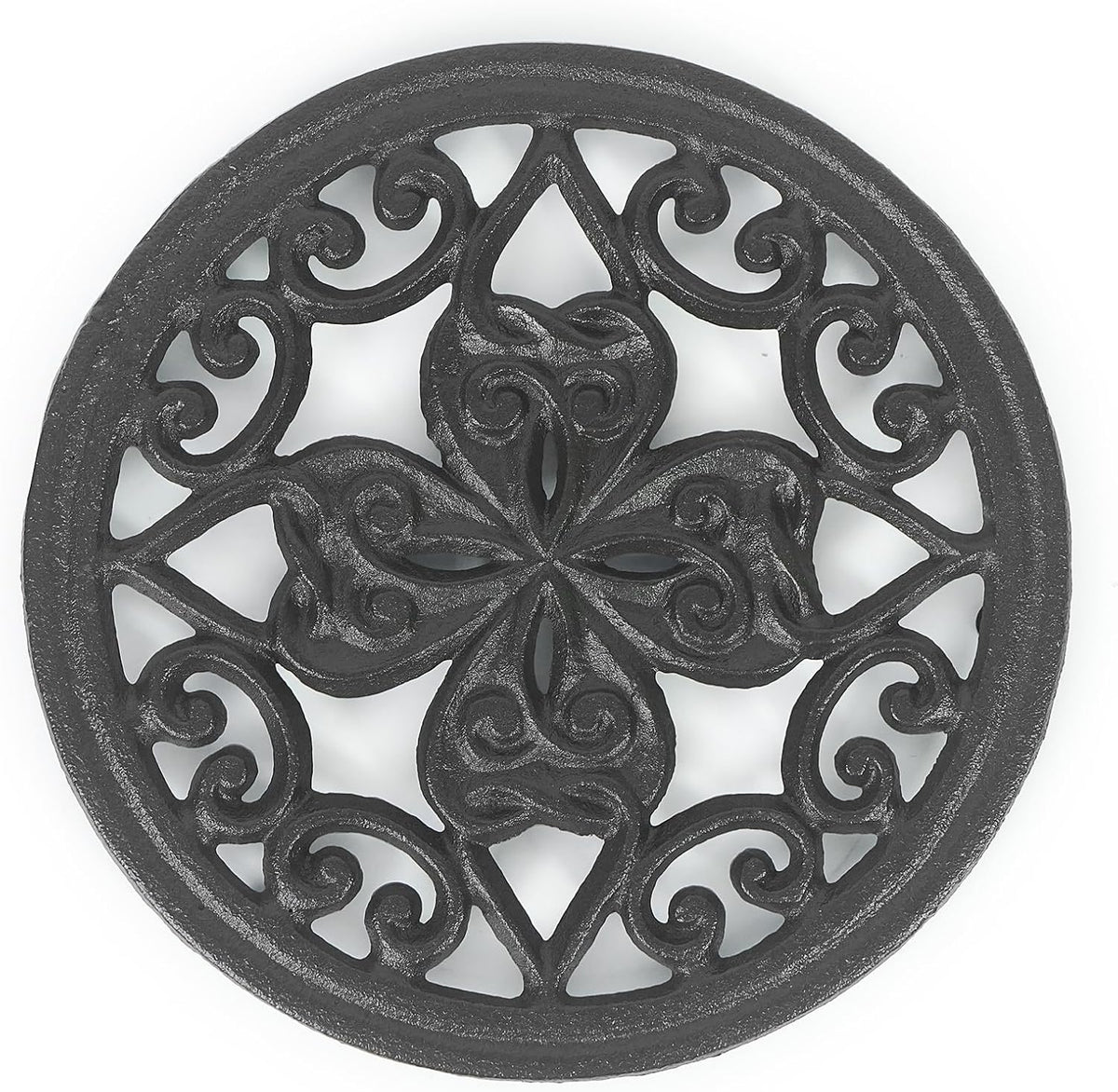 7 Inch Cast Iron Trivet, Round Heavy Duty Hot Pot Holder with Vintage Floral Design, Heat Resistant Mat