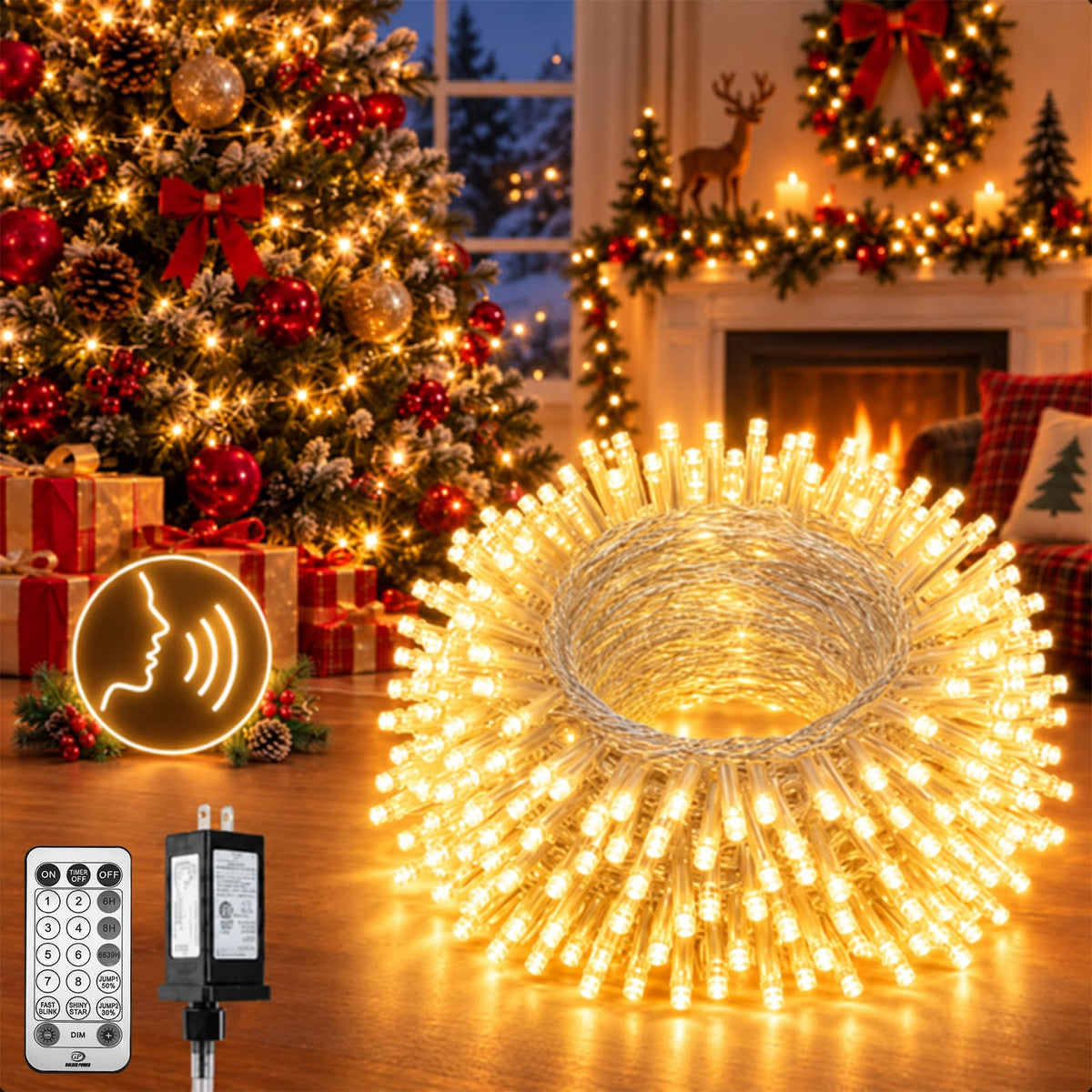 88FT Christmas String Lights Voice Controlled Remote, Warm White