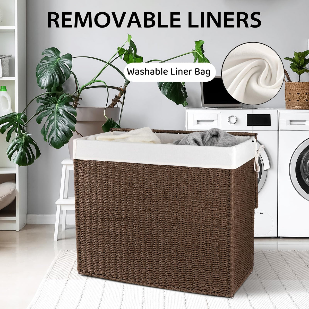 Laundry Hamper with Lid, 140L(35.7 Gal) Large Wicker Laundry Basket , Handwoven Paper Rope Clothes Hamper with