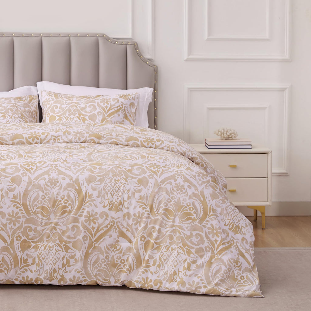 Cotton, Damask, King Comforter Set, 3 PCS, Bronze