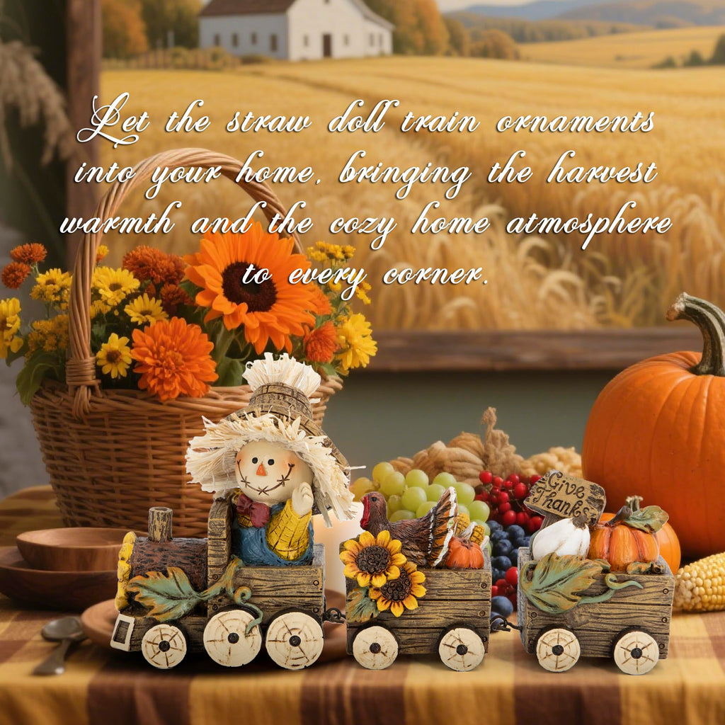 Fall Harvest Scarecrow Train Decoration, Thanksgiving Centerpiece