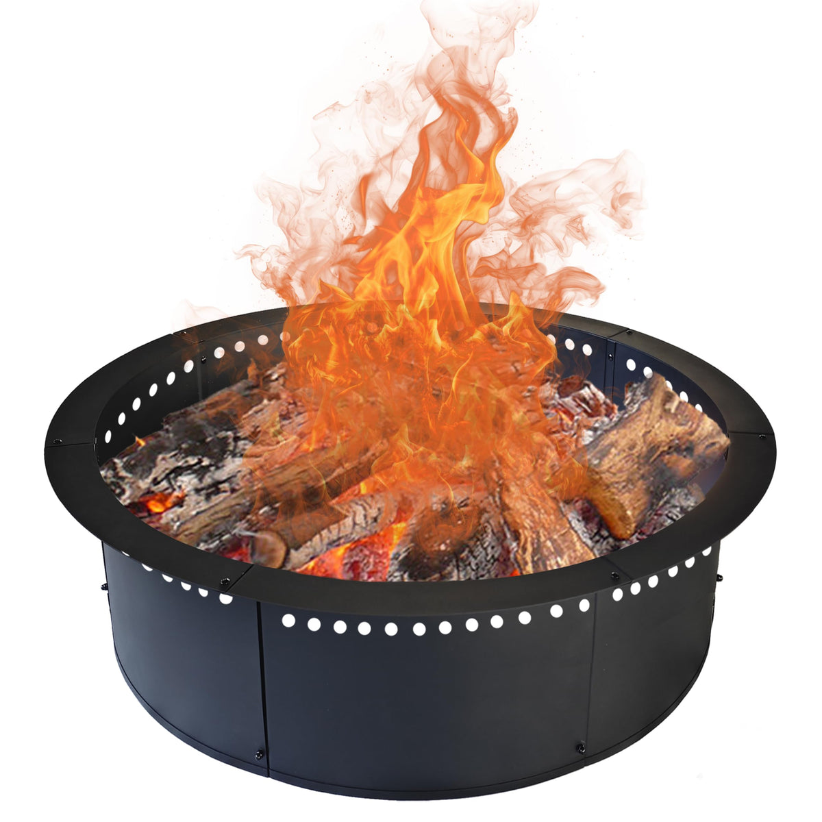 Outdoor 52-Inch Outer/48-Inch Inner Fire Pit Ring Smokeless, Duty Solid Metal Steel Round Firepit Rim Insert for DIY