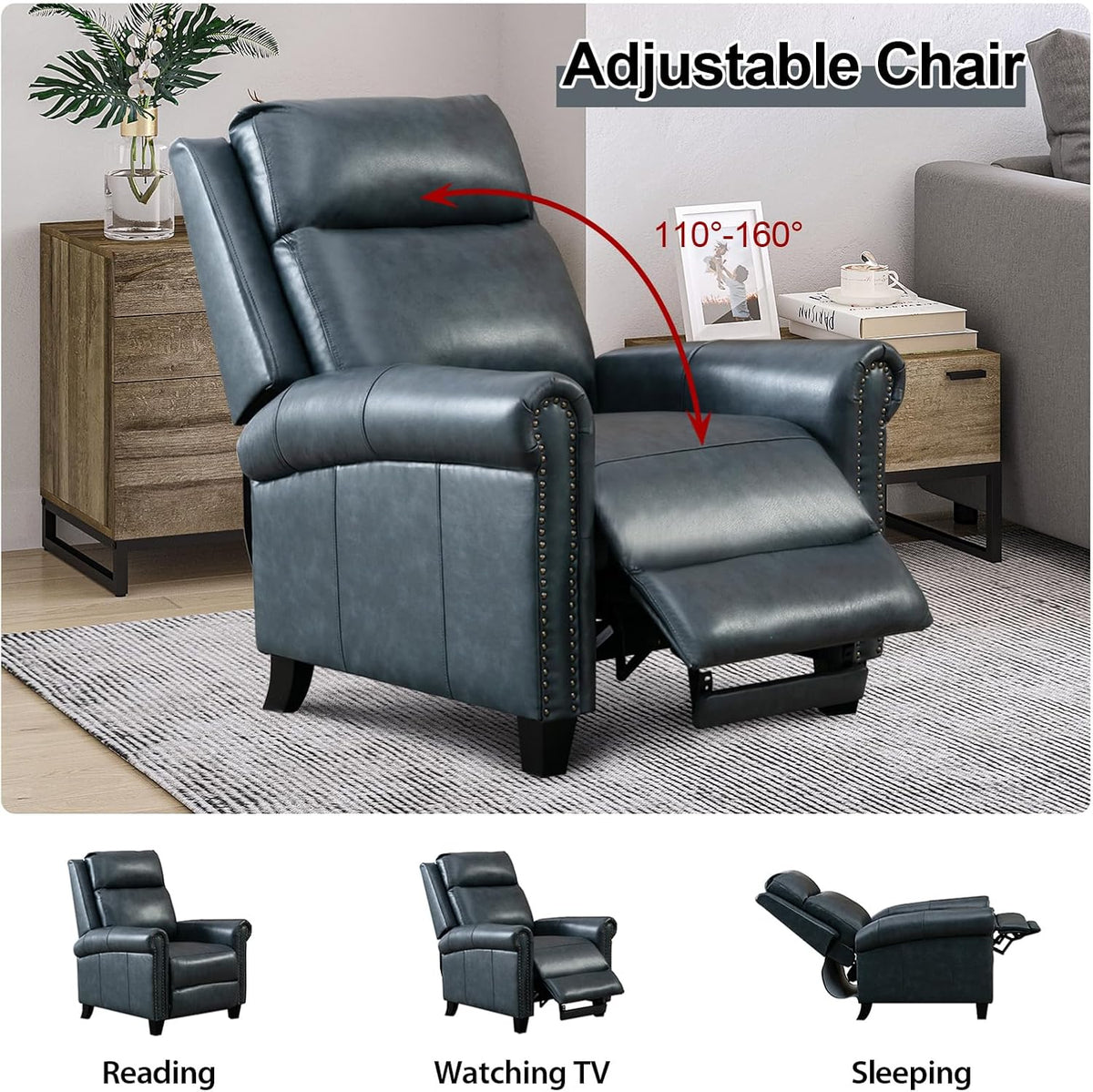 Leather Recliner Chair, Classic and Traditional Push Back Recliner Chair with Comfortable Arms and Back Bedroom