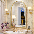 Gold Arched Mirror, 24 x 32 Inch Arch Wall Mirror, Brass Metal Frame Bathroom Mirror, Arched Top Bathroom Vanity