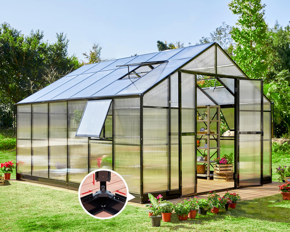 12x13.5x9 FT Polycarbonate Greenhouse with Quick-Connect Assembly