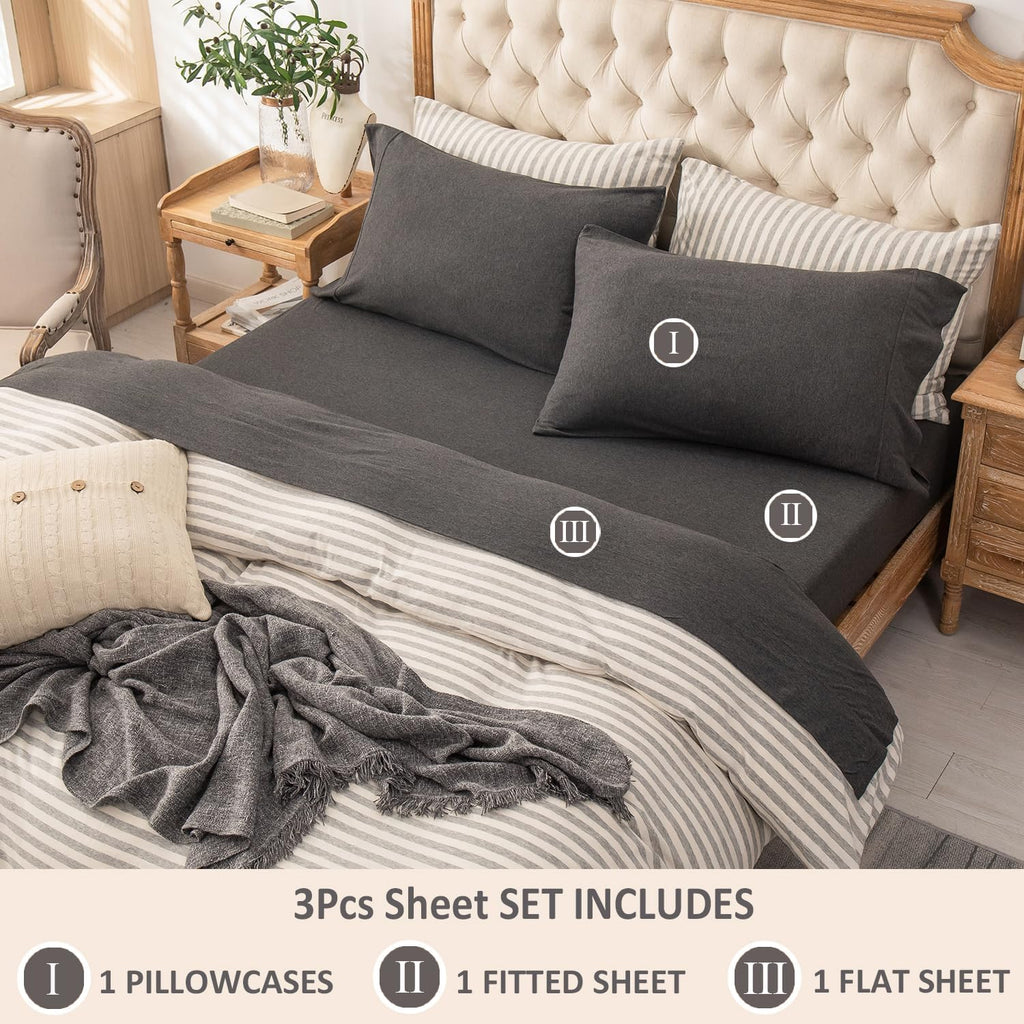 Jersey Knit Sheet Set Heather Charcoal Grey Twin XL