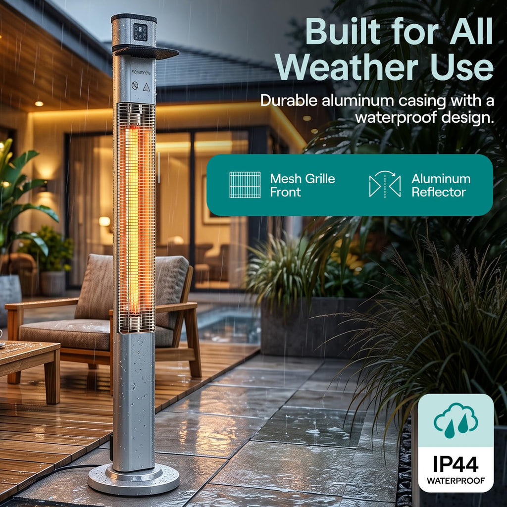 Infrared Patio Heater, 1500W Electric Standing with Remote Control, IP44 Approved, Odorless, Three Power Settings