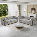 2-Piece 84.6" Sofa Set Chesterfield Tufted with Gold Legs, Grey