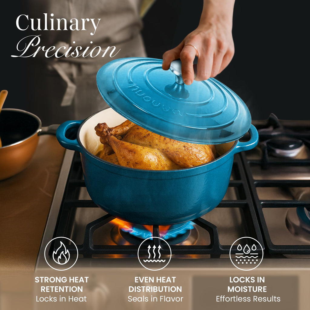 Cast Iron Pot with Lid - Non-Stick Ovenproof Enamelled Casserole Pot, Oven Safe up to 500° F-Sturdy Dutch Oven