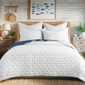 Embroidered Swiss Dot Quilt Set - Quilt and Two Standard Shams - Dot - Navy and White - Quilt (88x92in.)