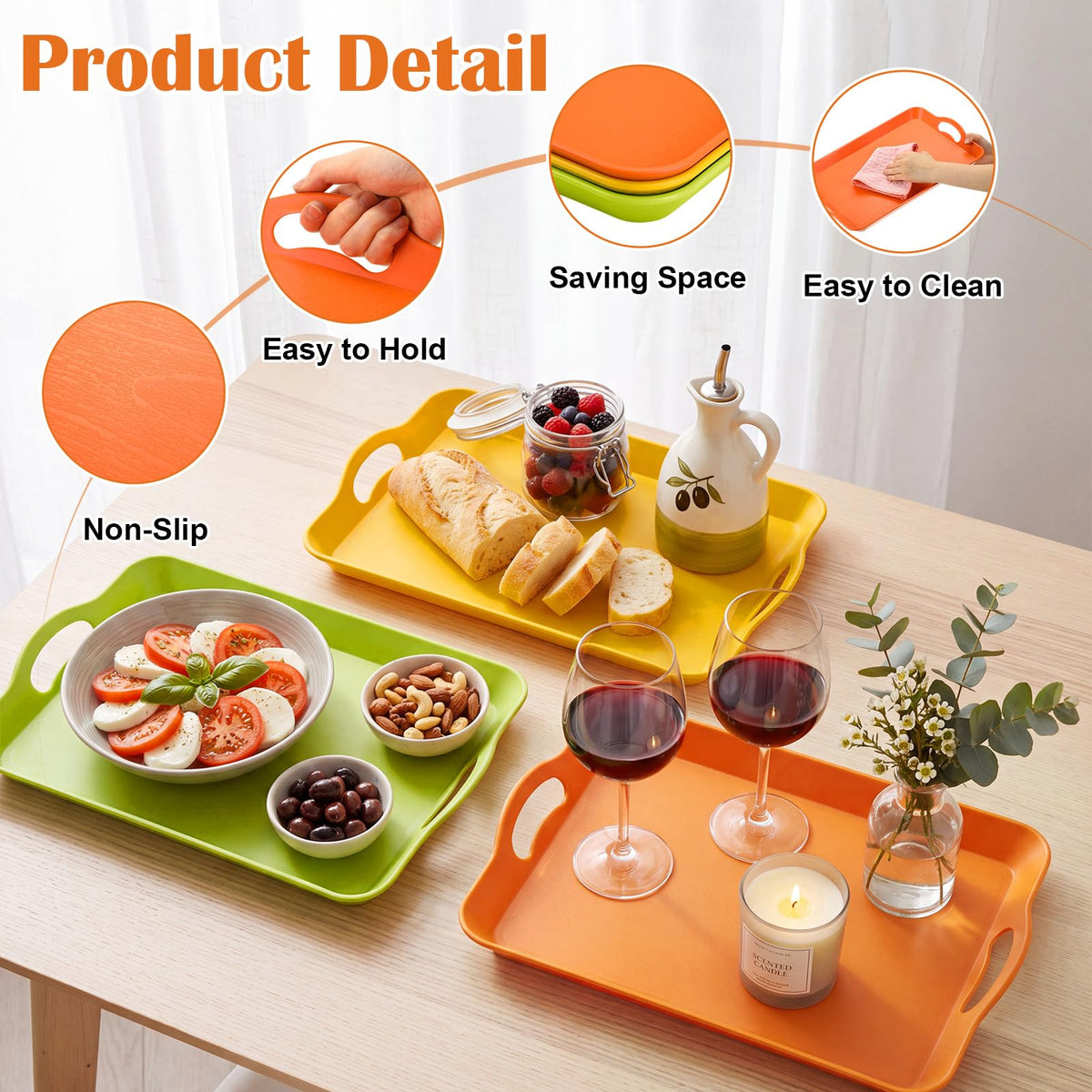 6 Pcs Serving Trays with Handle, 16.4 x 11 Inch, Fall Color