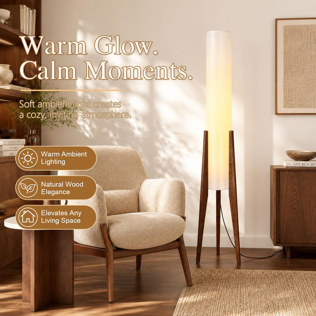 Wabi-Sabi 50" Wood Tripod Floor Lamp with Paper Lantern Inspired