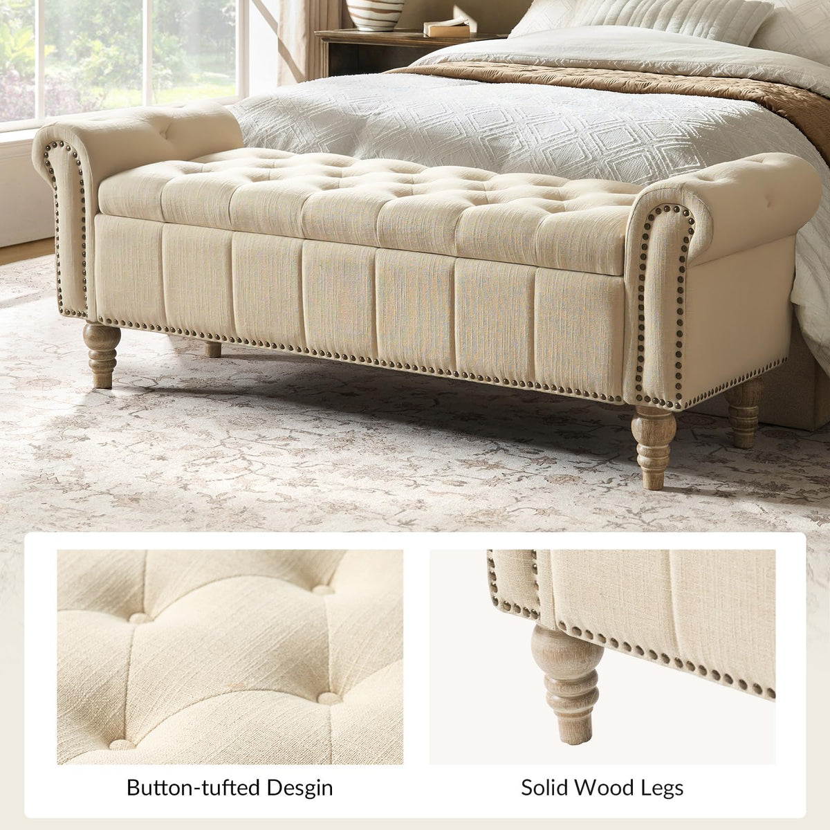 Farmhouse Storage Bench, Linen