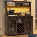 47"Wide 56"H Farmhouse Coffee Bar Cabinet with Power Outlet and LED Light,Wine Bar Cabinet w/3 Storage Hutch,Kitchen