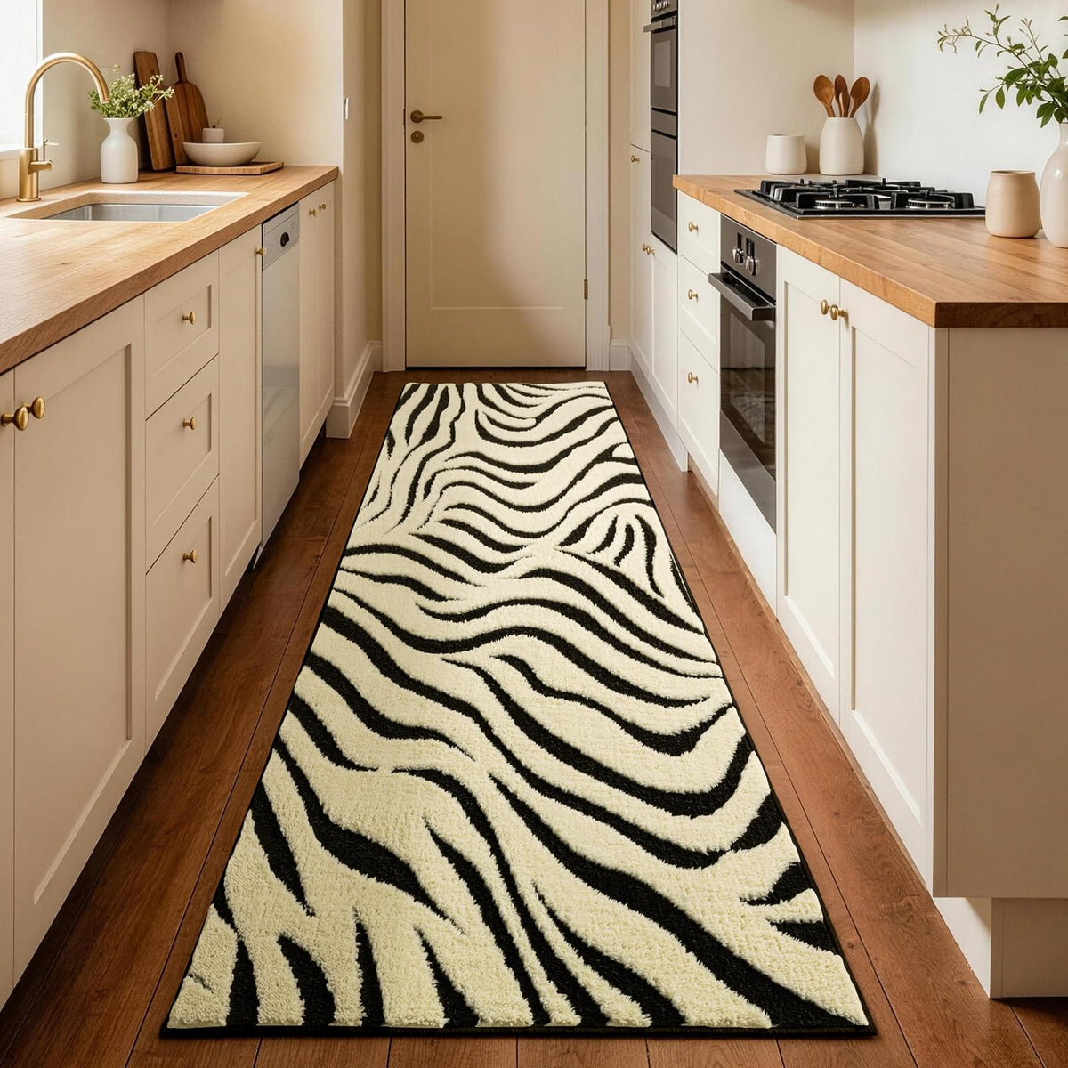 Zebra Hallway Runner Rugs : Modern Washable Non Slip Kitchen Rug