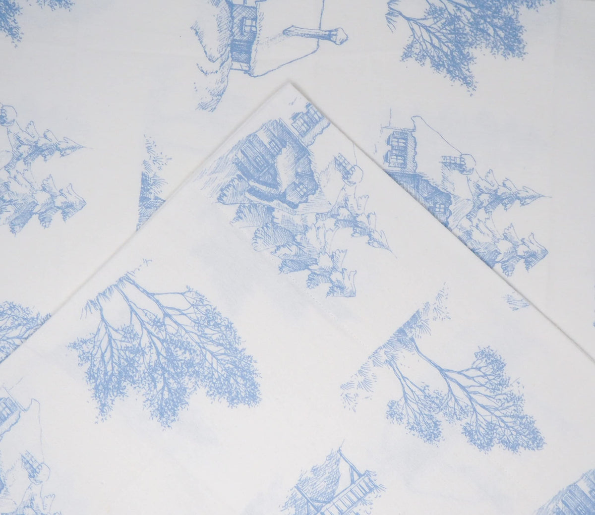 180 GSM 100% Cotton Flannel Sheet Set - Scenic Toile Blue - Warm & Cozy - Pre-Shrunk -Deep Pockets - Elastic