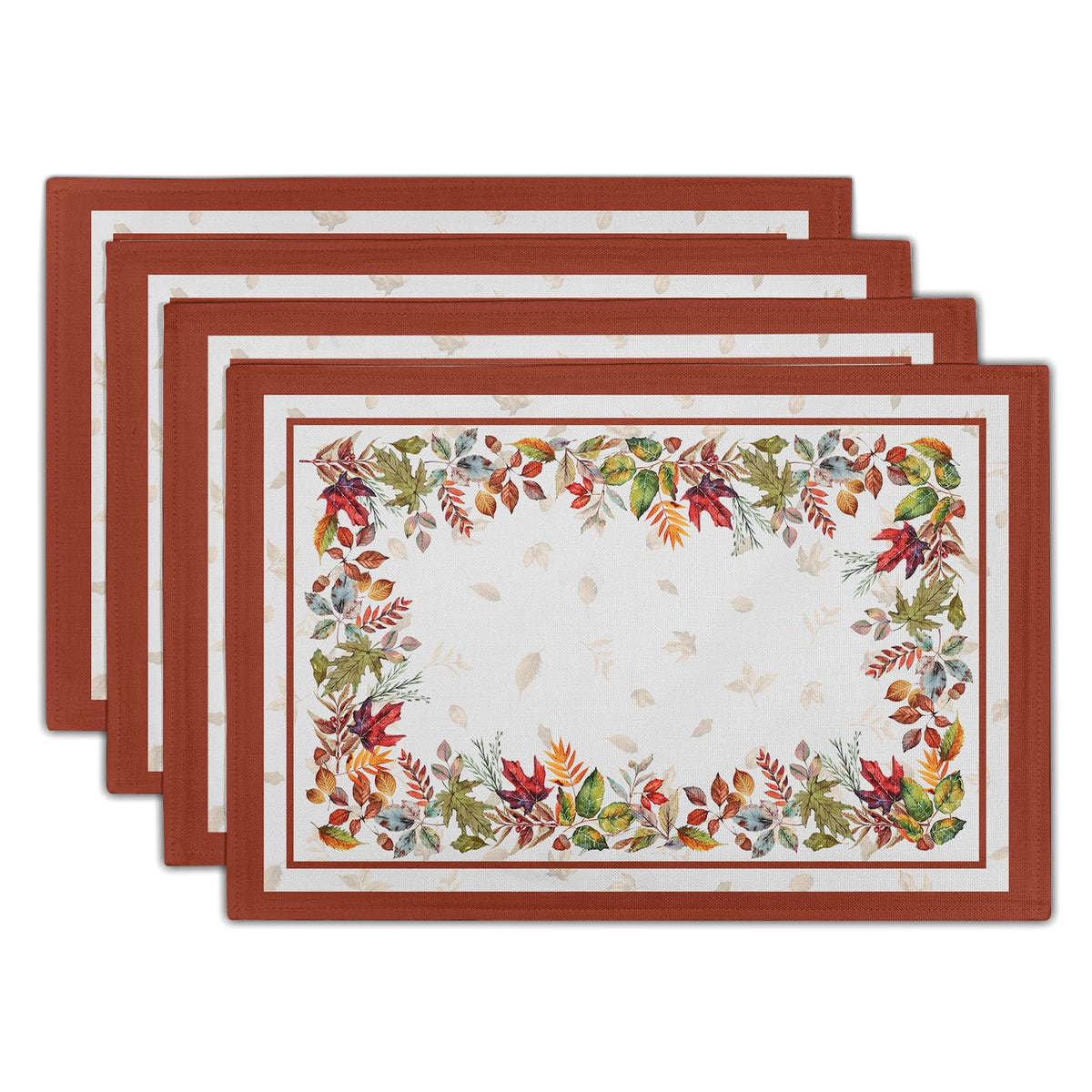 Fall Leaves Placemats Set of 4, Autumn Harvest Maple Leaves Farmhouse Tabletop Mat 12 x 18 Inch Washable Heat