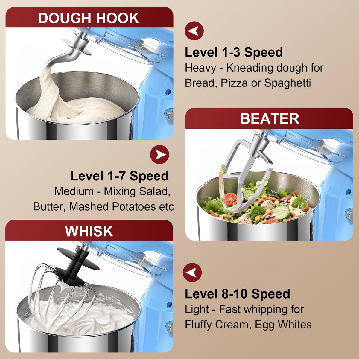 4QT Electric Stand Mixer, 10-Speed Tilt-Head Compact Kitchen Mixer
