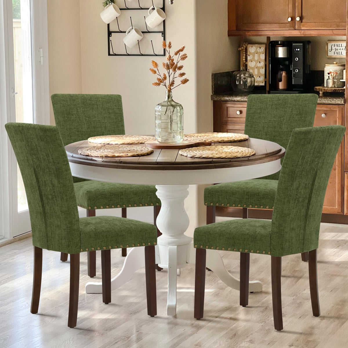High Back Upholstered Set of 4, Green