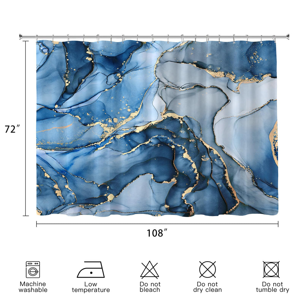 Extra Wide Marble Shower Curtain 108 x 72 for Claw Foot Tub, Blue