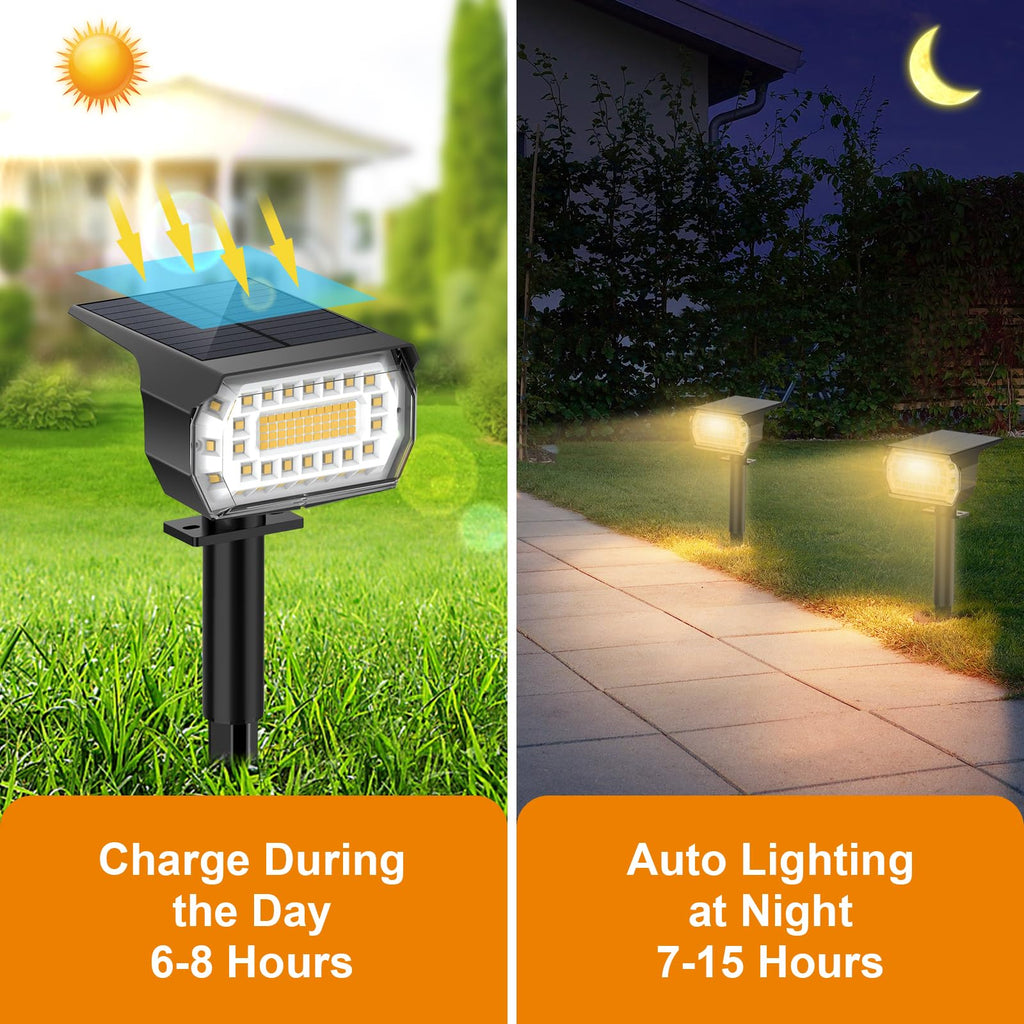 Solar Spot Lights Outdoor IP67 Waterproof, 4 Pack/76 LED, Warm White
