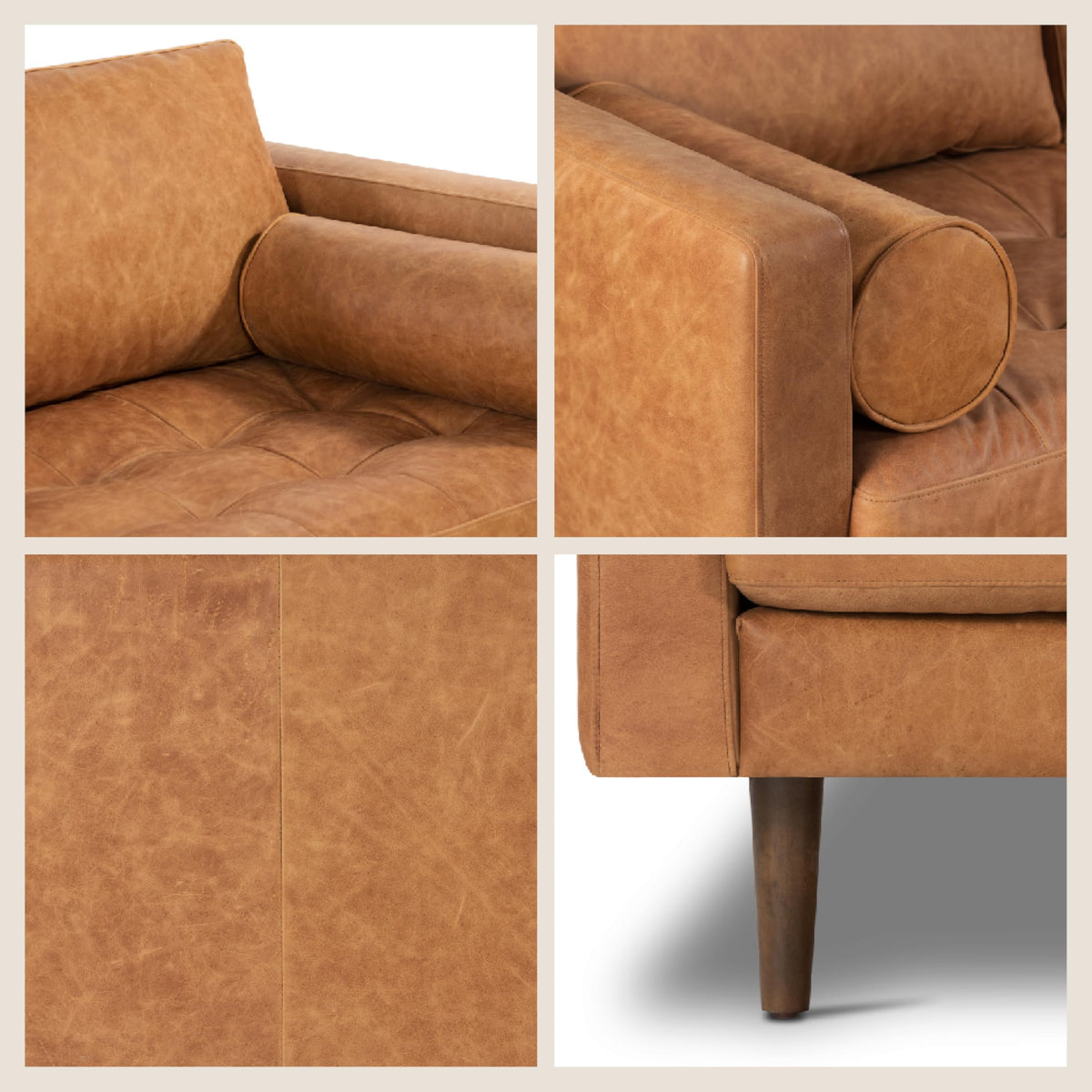Napa 104.5" Left-Facing Sectional Sofa - Cognac Tan Full-Grain Pure-Aniline Italian Leather, Feather-Down Cushions