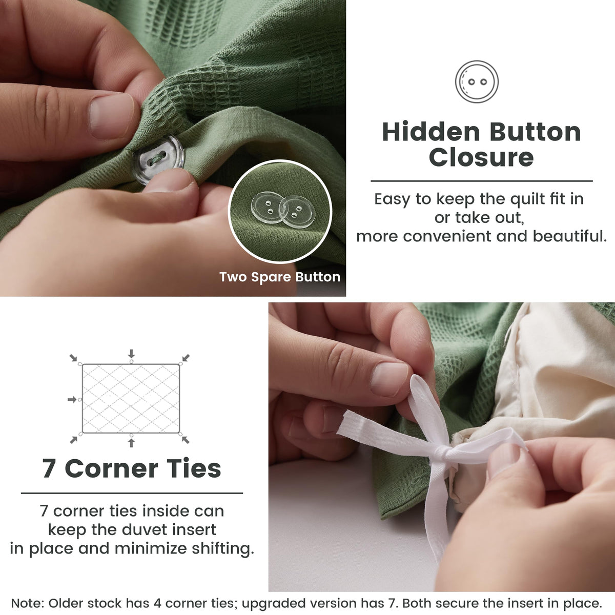 100% Cotton Duvet Cover Set Waffle Weave 2PCS (1 Comforter Cover, 1 Pillow Sham) Reversible Soft Skin-Friendly