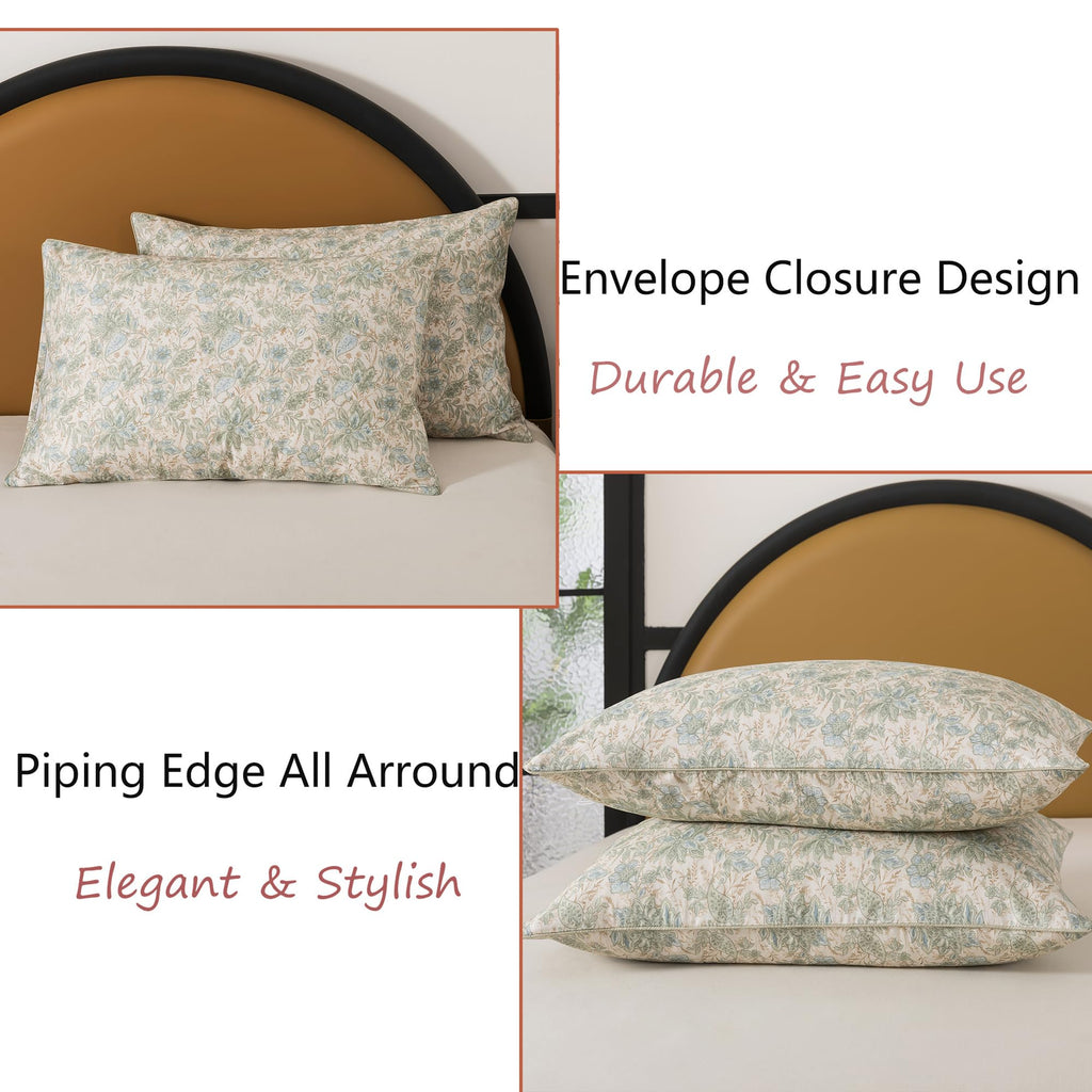 Sheets Set 100% Cotton, 4-Piece Shabby Paisley Floral Bedding Vintage Sage Green Paisley Bed Sheet Set