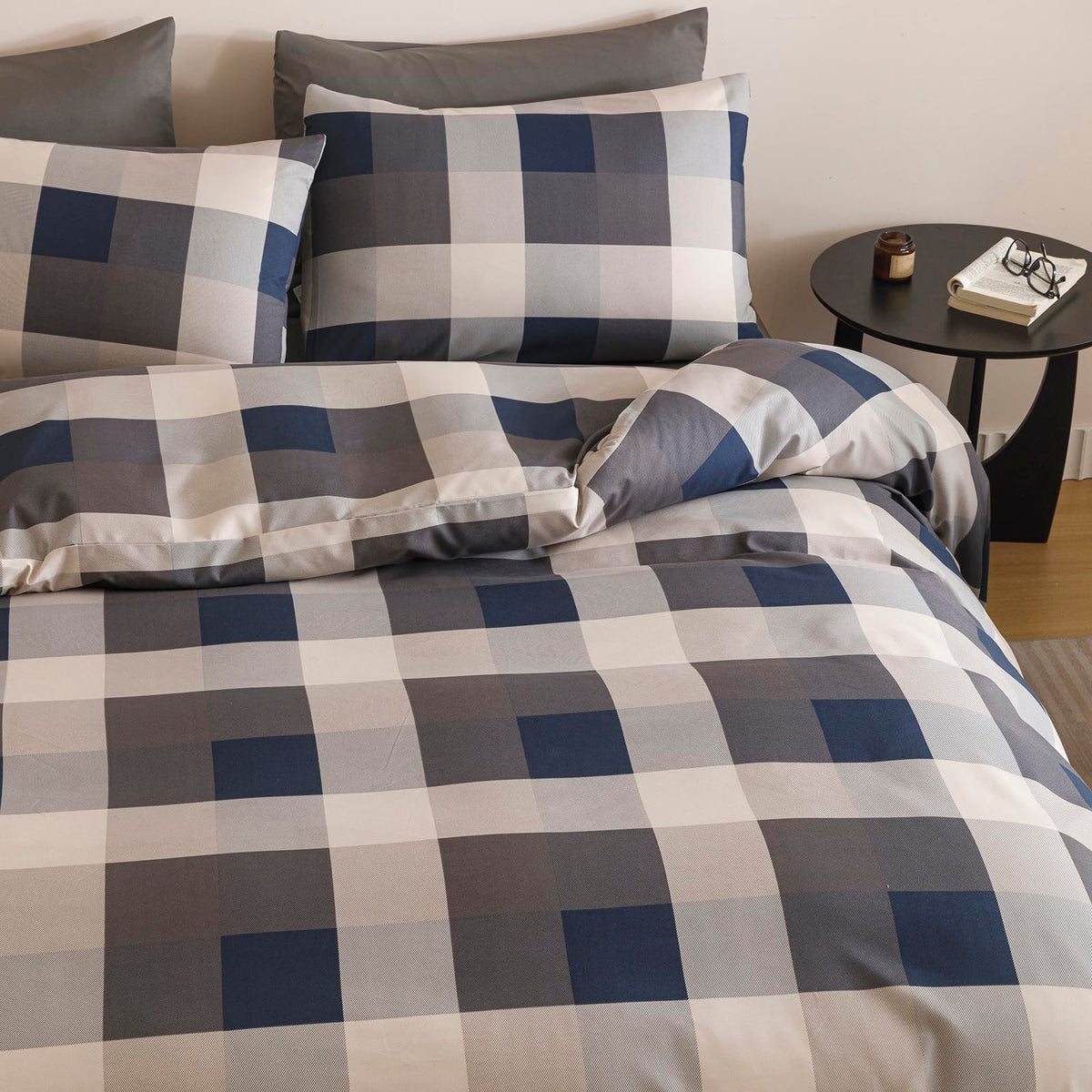 Blue Plaid Comforter Set 3 Pieces Tartan Buffalo Bedding