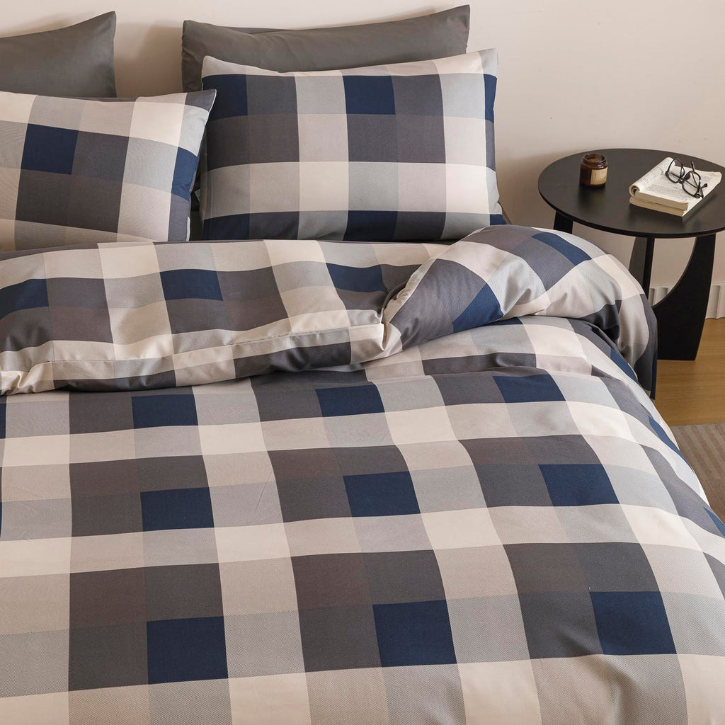 Blue Plaid Comforter Set 3 Pieces Tartan Buffalo Bedding