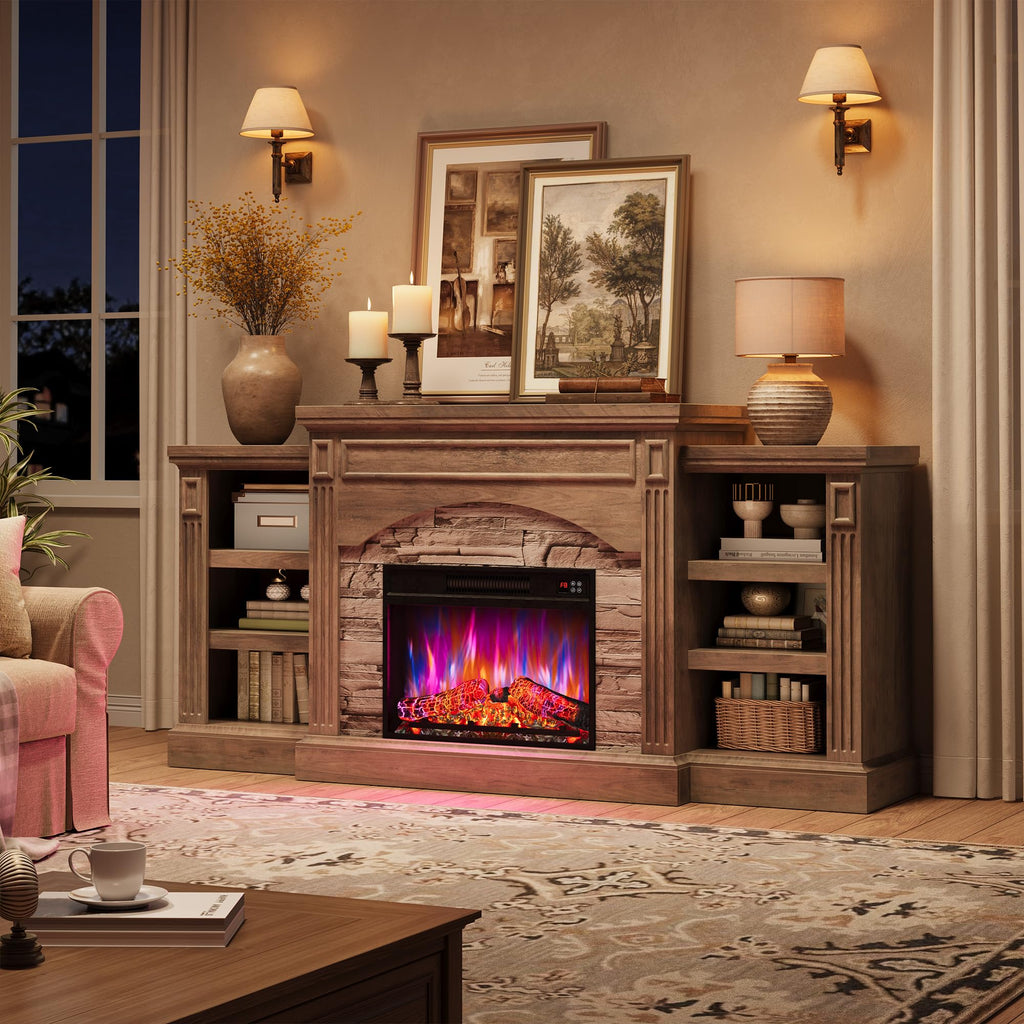 70" Farmhouse Electric Fireplace with Mantel, Rustic Gray