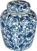 Medium Decorative Ceramic Ginger Jar with Lid, Blue and White Floral Pattern
