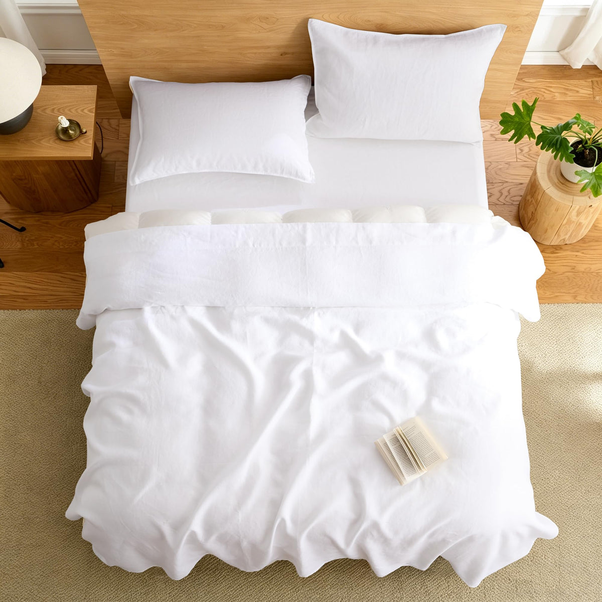 Linen Sheets Set, 100% French Washed Linen Sheets Deep Pocket Sheets, 4Pieces(1Flat Sheet, 1Fitted