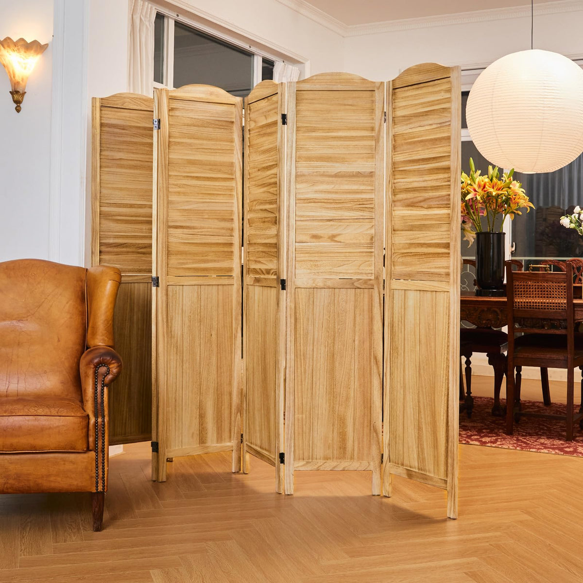 Room Dividers, 5.75Ft Individual Privacy Screens Foldable Wooden Louver & MDF Stable Wall Divider Bedroom, 6 Panels