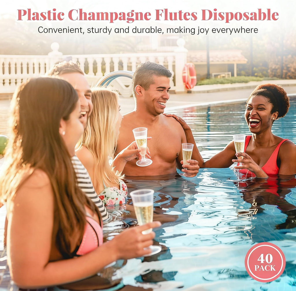 Plastic Champagne Flutes 40 Pack Disposable Champagne Glasses 5oz Clear Plastic Mimosa Glasses Wedding Cocktail Cups