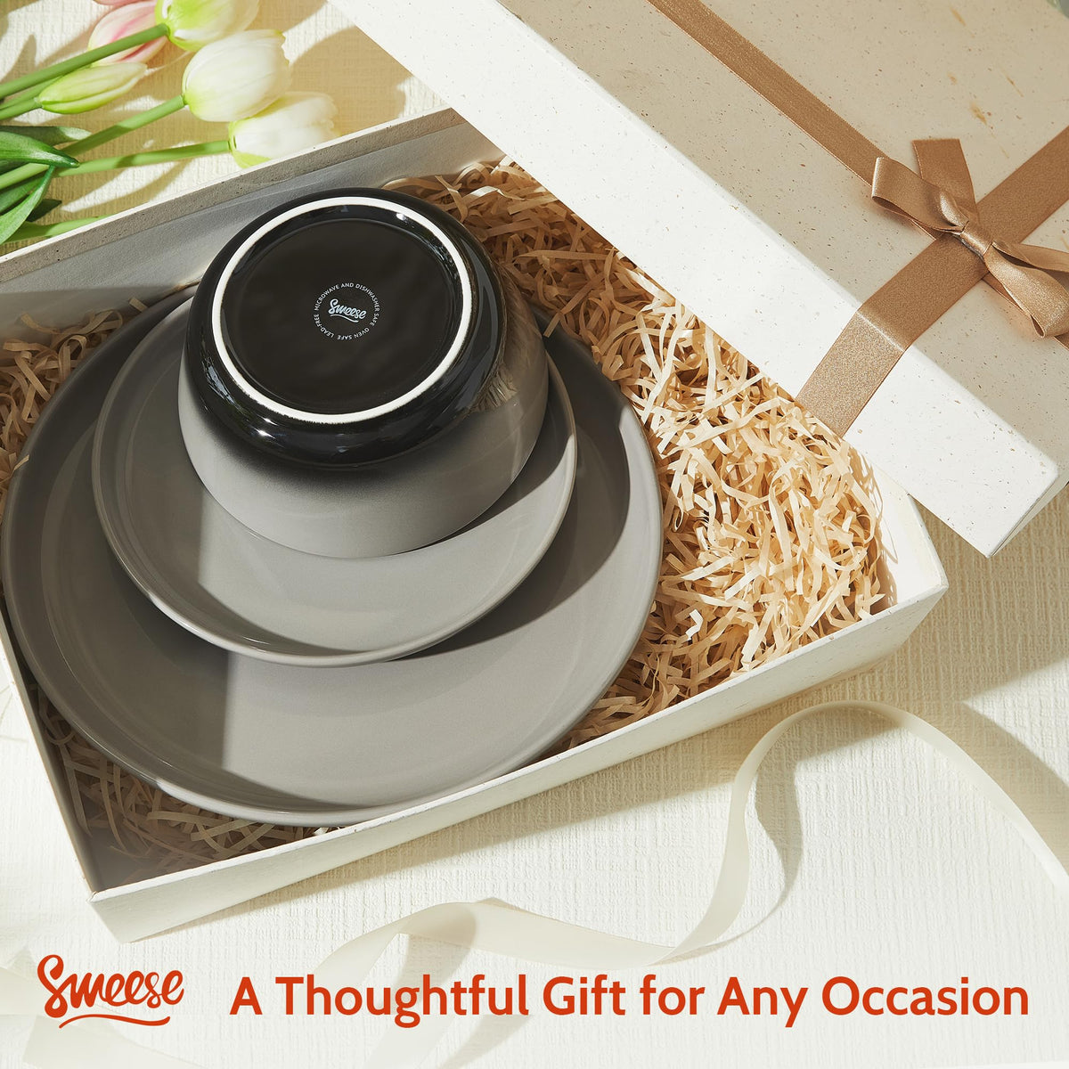 Porcelain Dinnerware Sets, Handpainted Plates and Bowls Set for 6, Scratch Resistant Dinner Set, Dishwasher and Oven