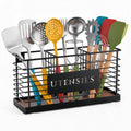 Utensil Holder Counter Large Black Metal Cooking Utensil Organizer 3 Compartments for Countertop Kitchen Tool Spatula