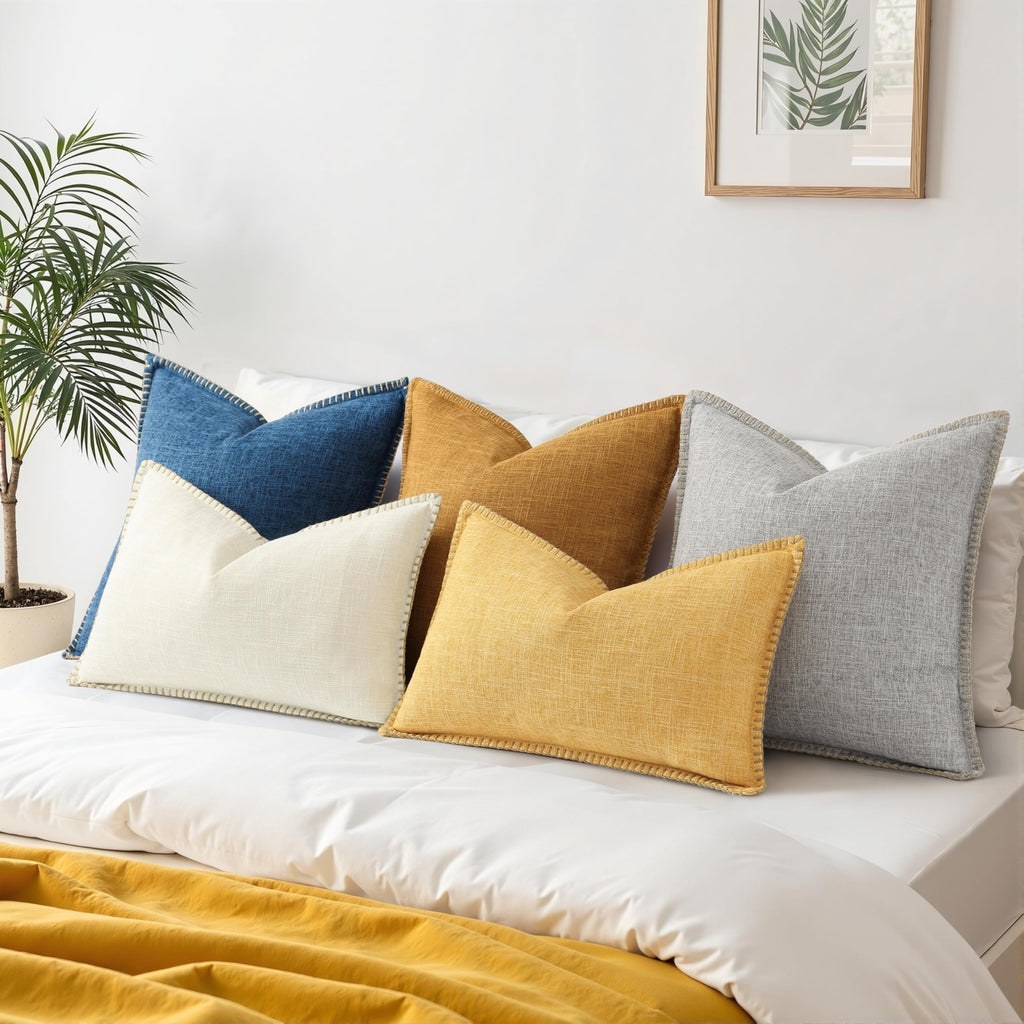 Yellow Faux Linen Outdoor Throw Pillow Covers 12x20 Set of 2