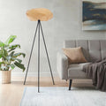 Bamboo Tripod Floor Lamp, Handwoven Lotus Shade Standing Lamp, Boho Natural Woven Light with Black Metal Stand Bedroom