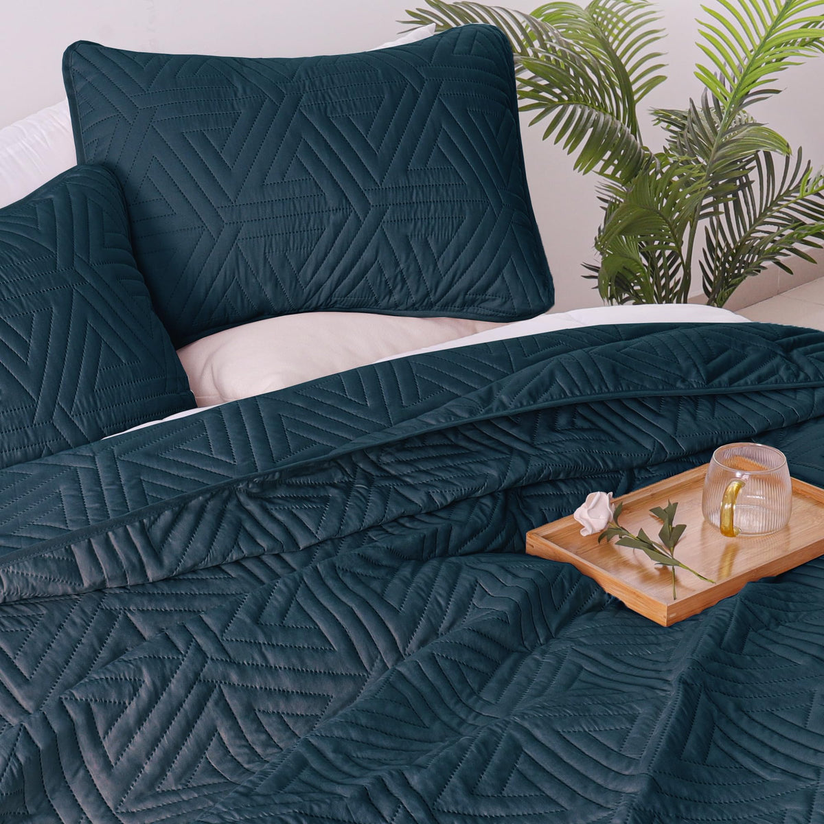 Soft Geometric Quilt Set for All Seasons, Navy