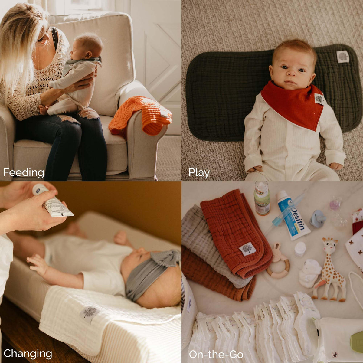 Large 100% Cotton Muslin Burp Cloths, 4-Pack - Pebble