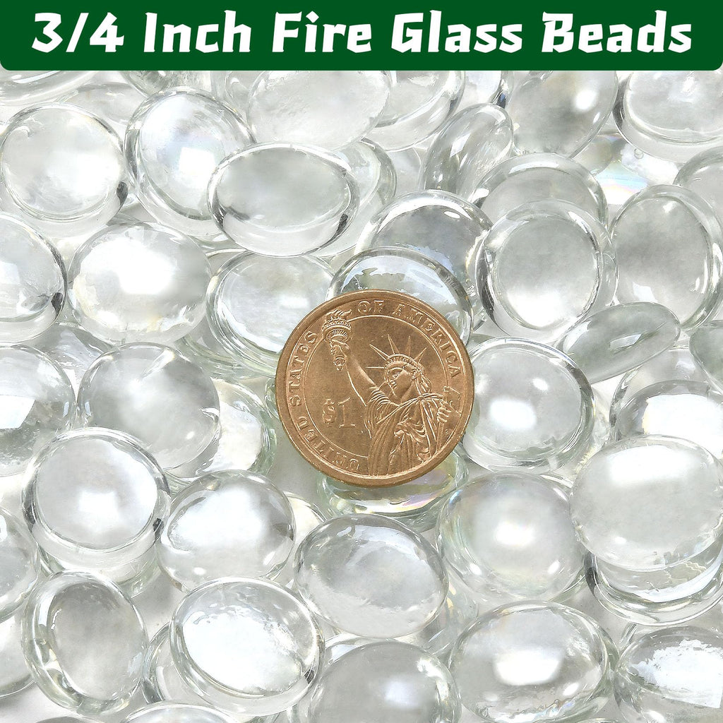 20 Pounds Firepit Glass, 3/4 Inch Glass Beads, Rocks for Fire Pit Table, Fireplace and Fire Bowl, Crystal Luster
